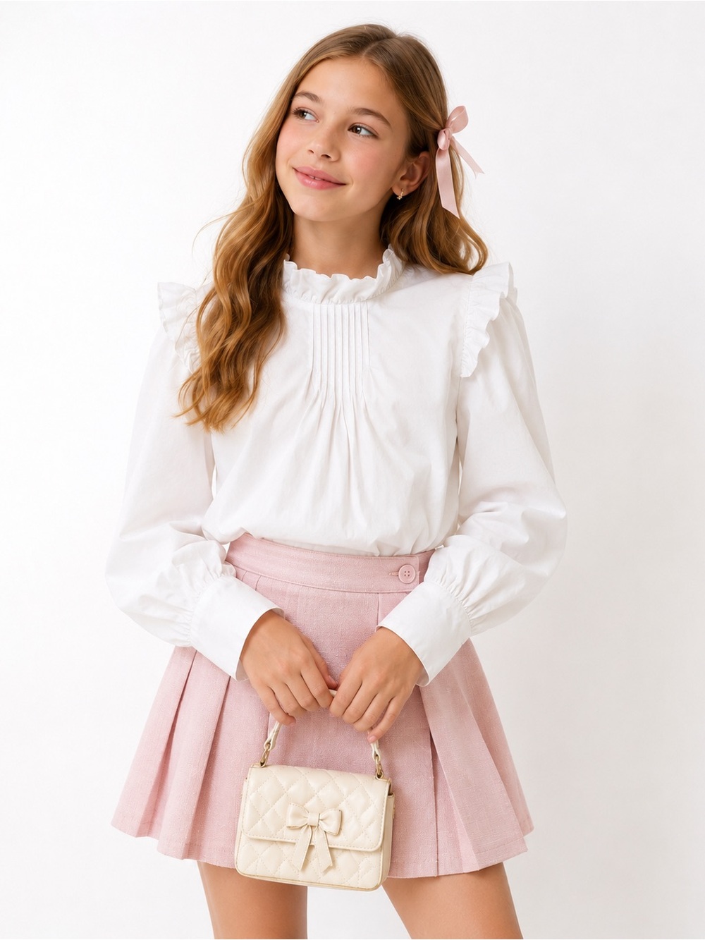 Janie and Jack Girls White Ruffle Puff Sleeve Coquette Blouse Size 12
